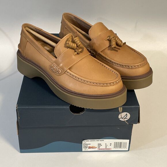 NWB Sperry Women’s/Girl’s Bayside Loafer Leather Taupe #STS89220 Size 5 (UK 2.5) - Picture 1 of 15